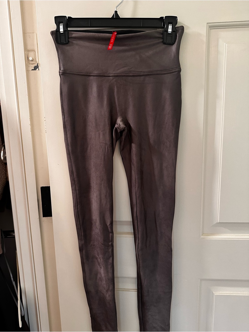 SPANX Faux-Leather High-Waist Leggings in Charcoal Gray